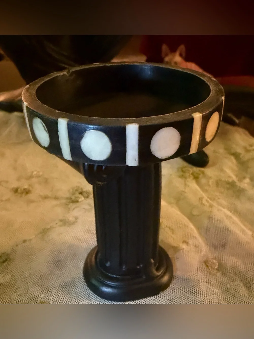 Vintage Bohemian Bone Inlay Black and Ivory Bangle set of 3